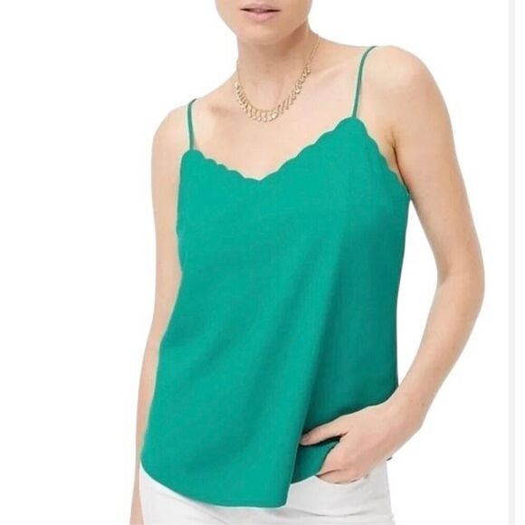 J.Crew Scalloped Tank Top Cami Halter Top, Green - Picture 1 of 9